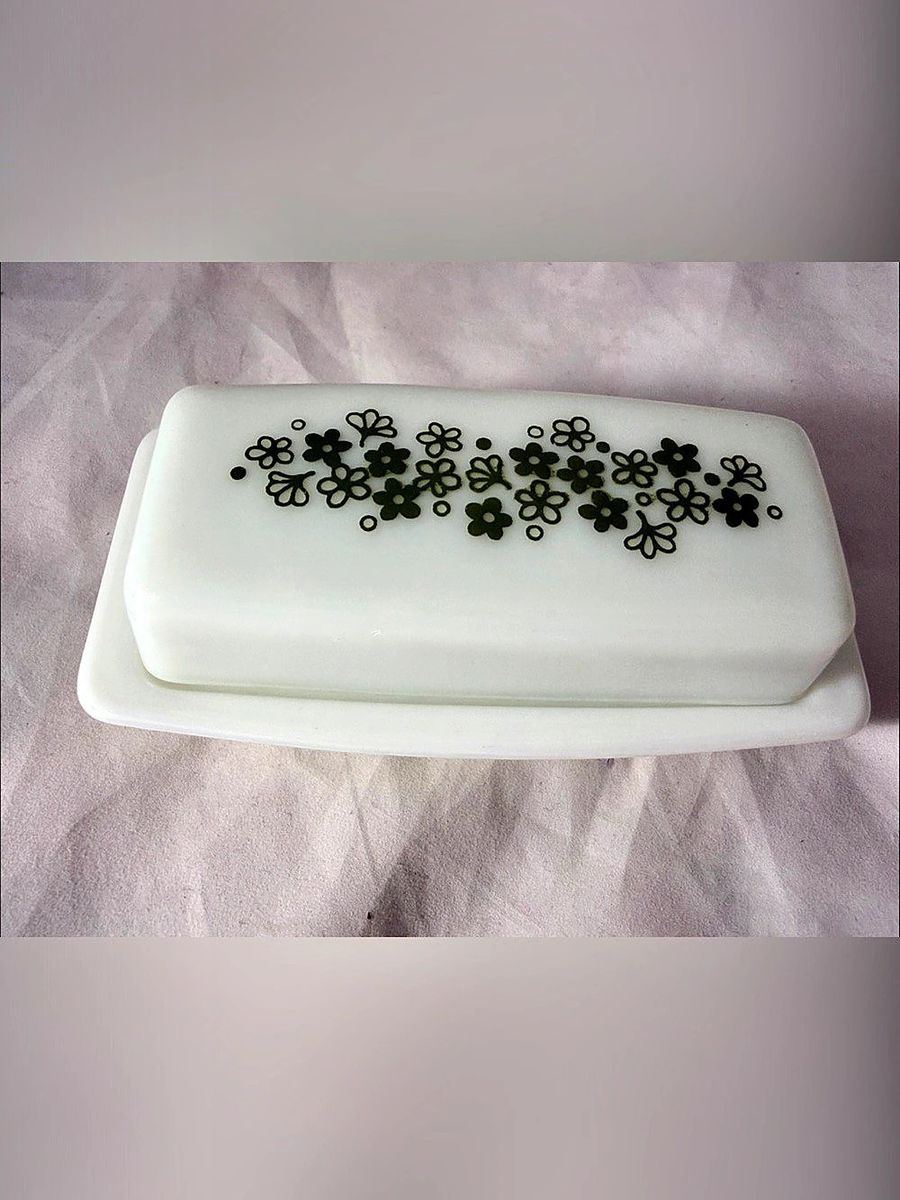 Pyrex Spring Blossom Green Covered Butter Dish